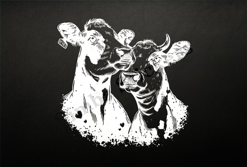 Cattle, bull and cow, both black and white  , outline art