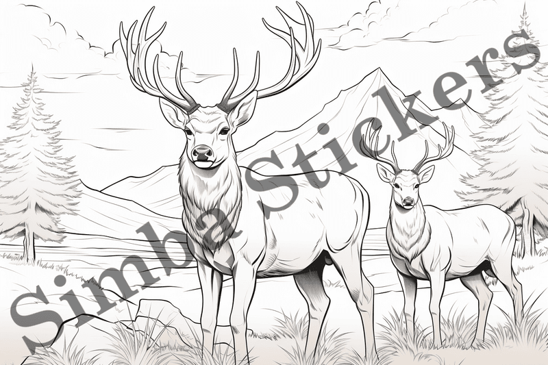 Colouring pages, bundle of deer, 25 images