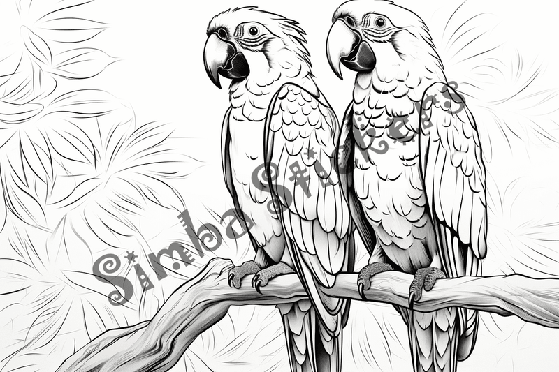 Colouring pages, bundle of parrots, 25 images