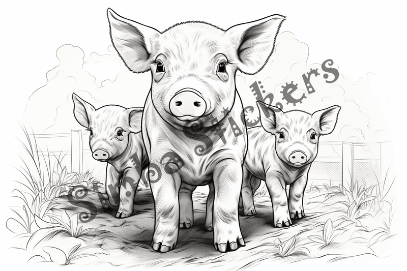 Colouring pages, bundle of pigs, 25 images 2