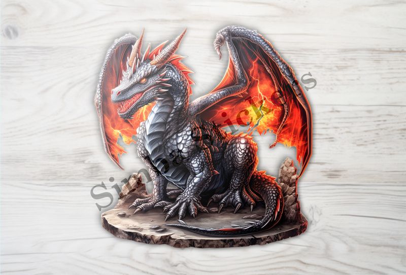 Black dragon, fire in wings