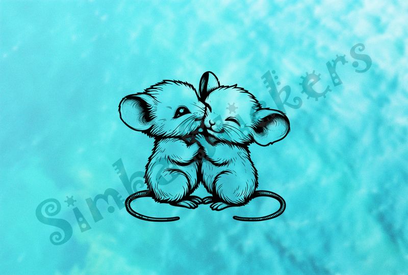 Baby mice cheek-to-cheek happily,  outline art
