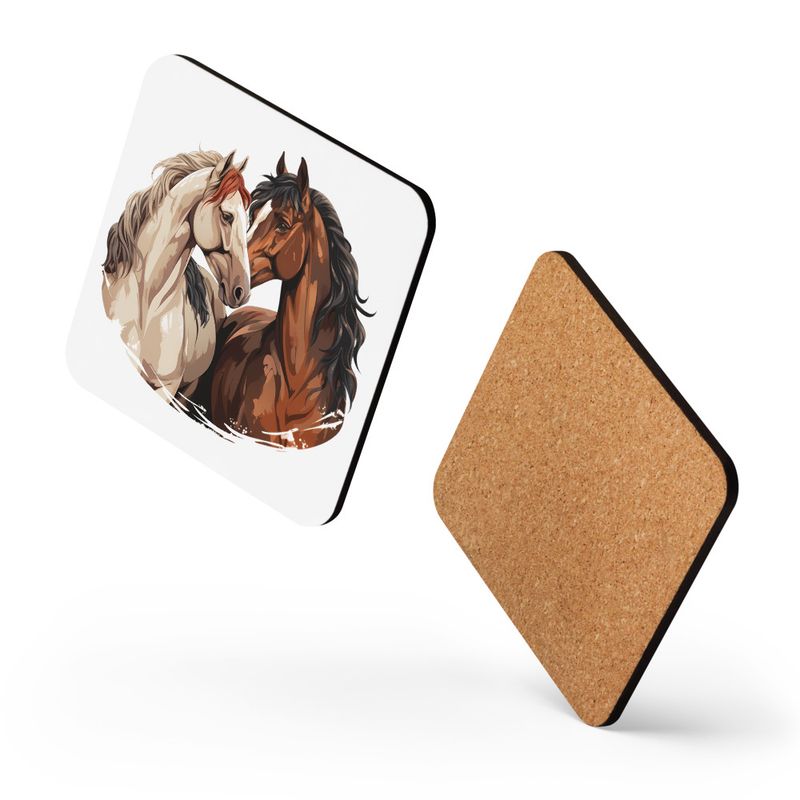 Cork-Back Coaster, Horses nose-to-nose, jbgjpy, mirrored