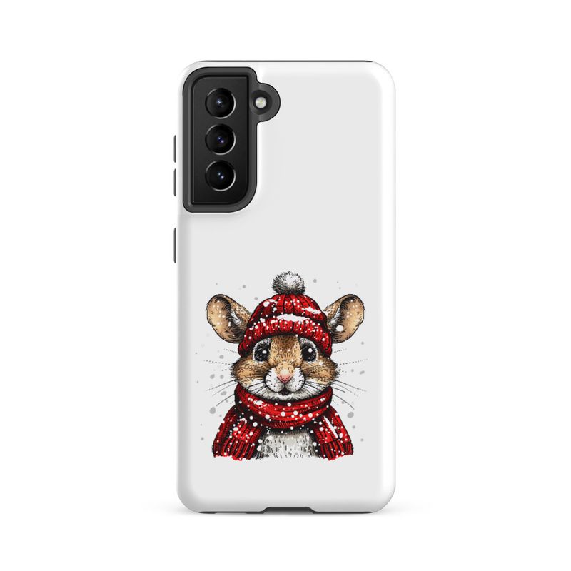 Tough Case for Samsung, Mouse wearing red winter hat and scarf in the snow, xg8dl3