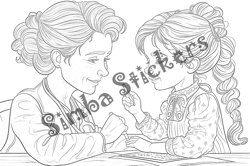 Colouring pages, bundle of people, elderly and grandparents with children, 50 images
