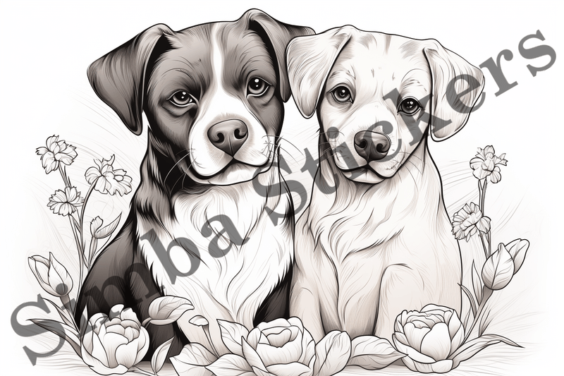 Colouring pages, Bundle of dogs in love, 10 images