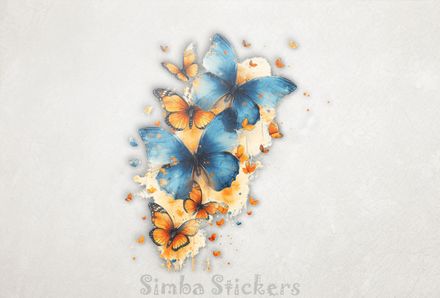 Blue butterflies flying in pattern, watercolour, b9zqtd