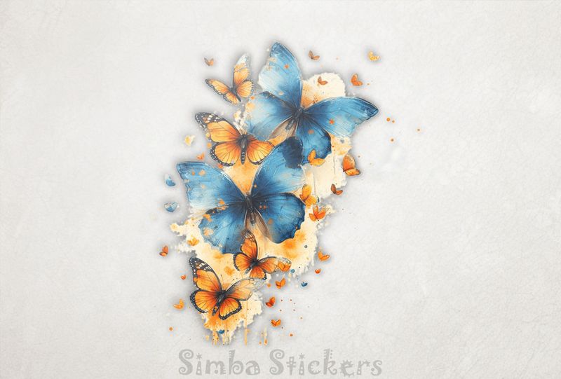 Blue butterflies flying in pattern, watercolour, b9zqtd