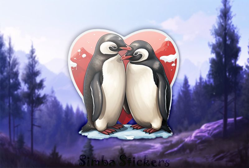 Penguins in love in Valentine&#x27;s heart, tg8437k