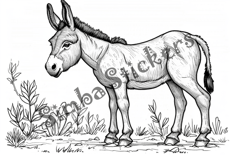 Colouring pages, bundle of donkeys with children, 25 images 2