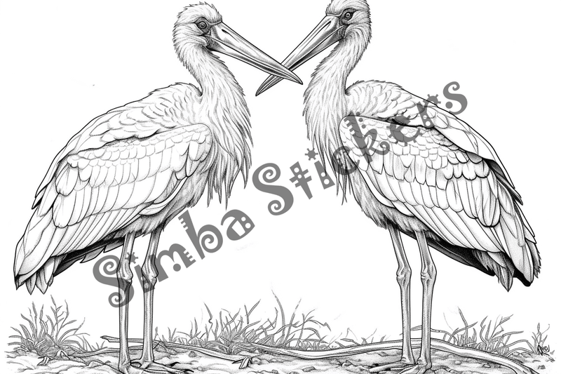 Colouring pages, bundle of marabou storks, 25 images