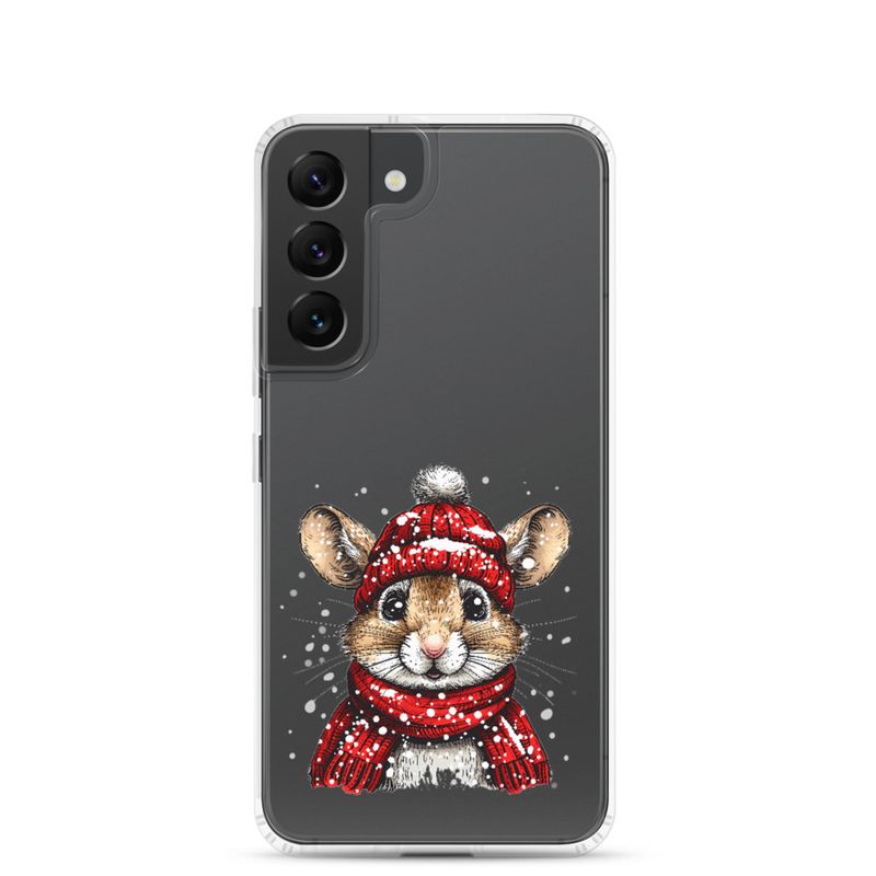 Clear Case for Samsung, Mouse wearing red winter hat and scarf in the snow, xg8dl3