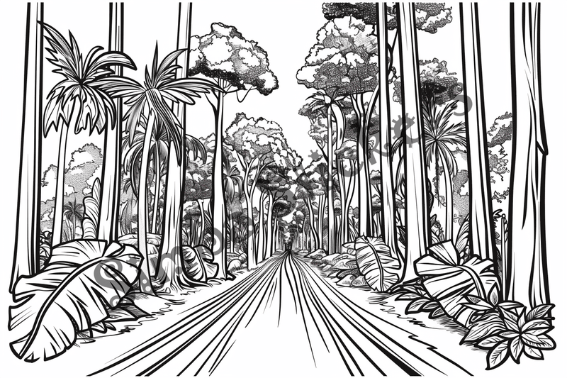 Colouring pages, bundle of Equatorial Rainforest landscape vegetation, 10 images
