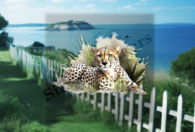 Cheetah sitting in the grass, watercolour