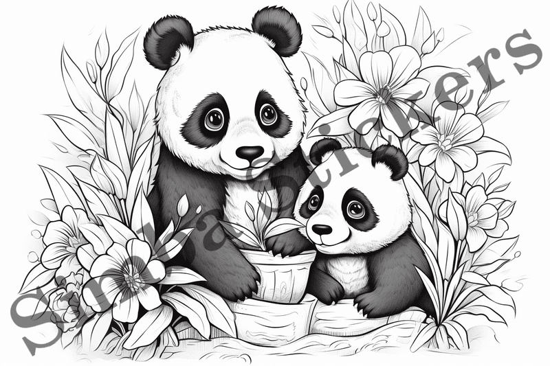 Colouring pages, bundle of pandas in love, 10 images, 3qy9m5