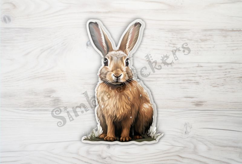 Hare stone-faced, on patch of grass