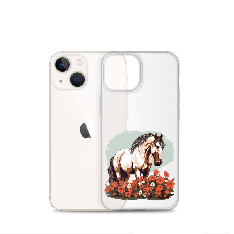 Clear Case for iPhone, Brown horse in field of red flowers, n4w2fj
