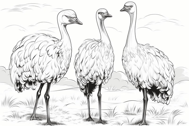 Colouring pages, Bundle of ostriches, 25 images