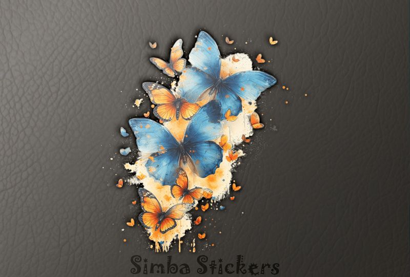 Blue butterflies flying in pattern, watercolour, b9zqtd