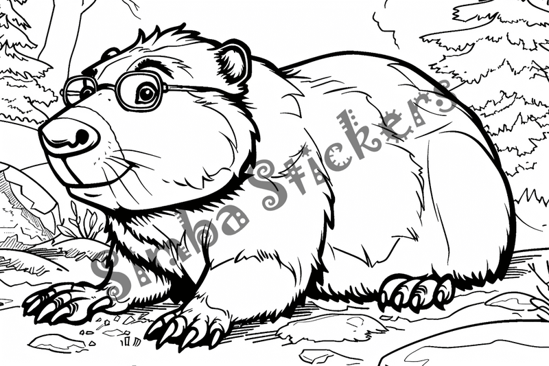 Colouring pages, bundle of beavers in glasses, 10 images