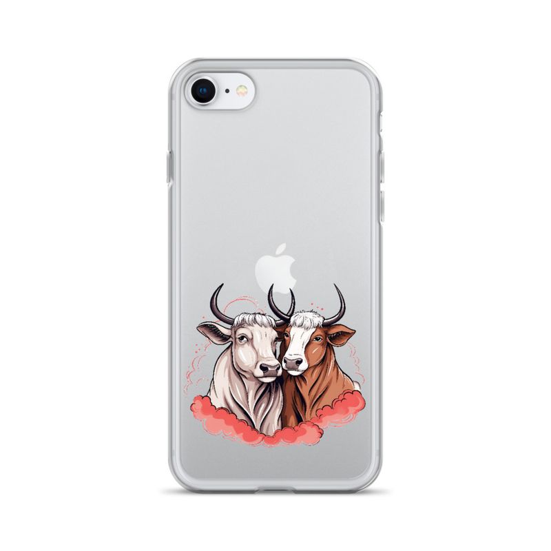 Clear Case for iPhone, Bull and cow, romantic, reddish clouds, qoucds