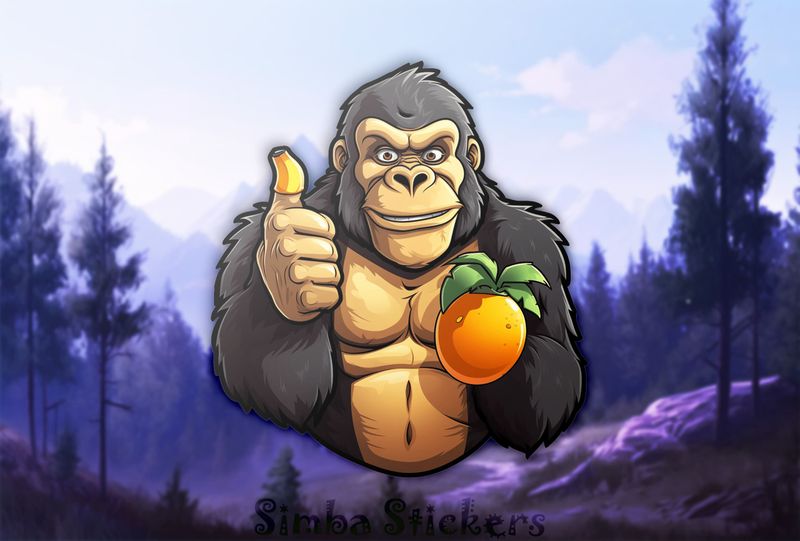 Gorilla holding a fruit and doing thumbs up sign, excrbt