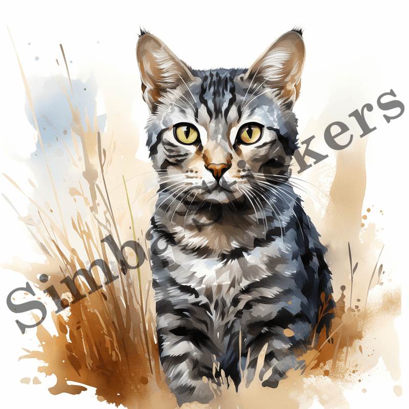 Egyptian Mau cat, watercolour, image set, 10 images