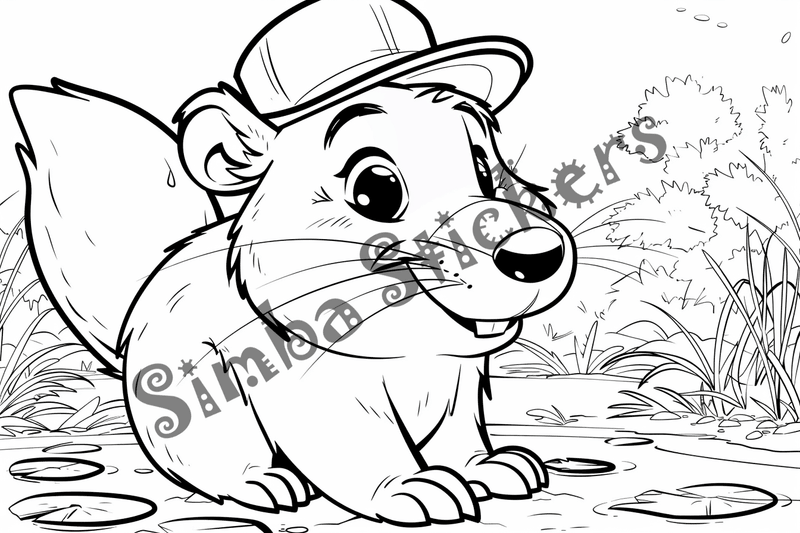 Colouring pages, bundle of beavers in top hat, 10 images