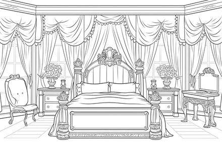 Colouring pages, bundle of house bedrooms, complex, 10 images