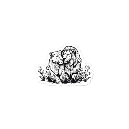 Sticker 3x3,  Male lion with lioness, outline art, kbdgyu 