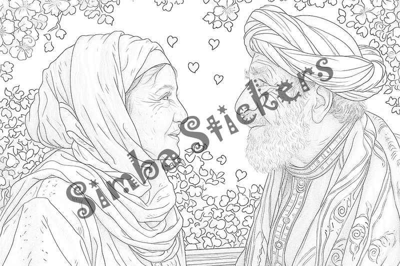 Colouring pages, bundle of people, elderly and grandparents with children, 50 images
