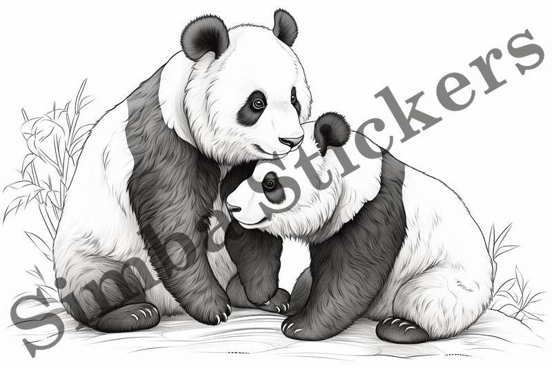 Colouring pages, bundle of pandas, 10 images, ecxuux