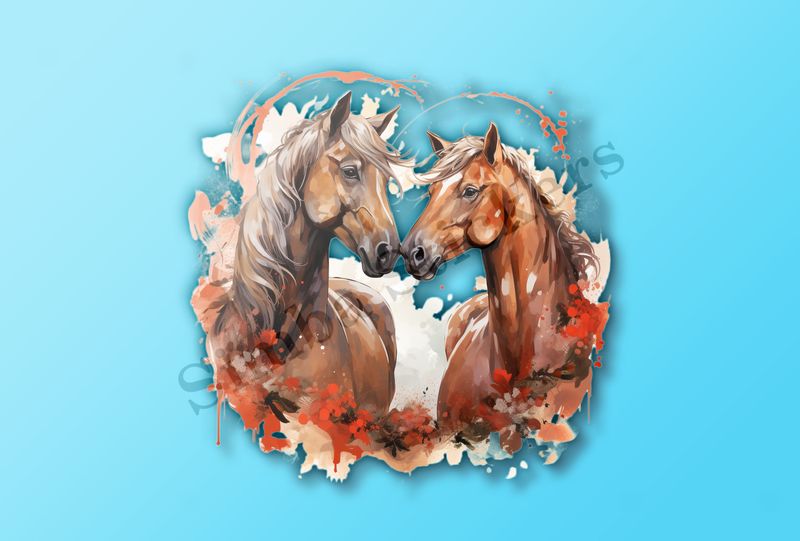 Horses in love, watercolour