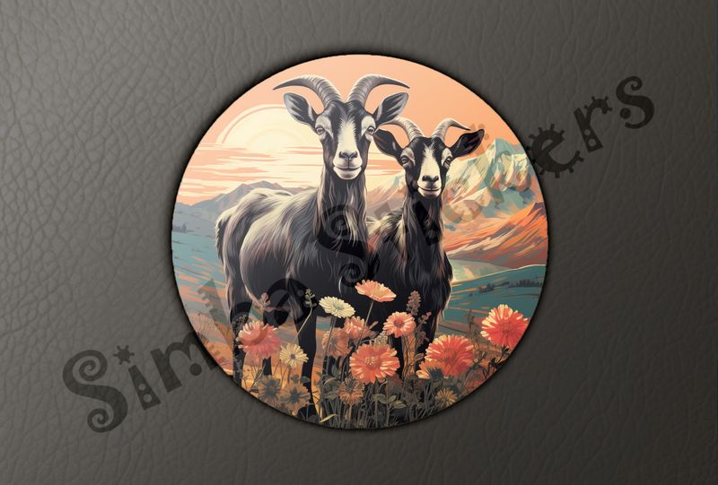 Goats in love, in flowery mountain range