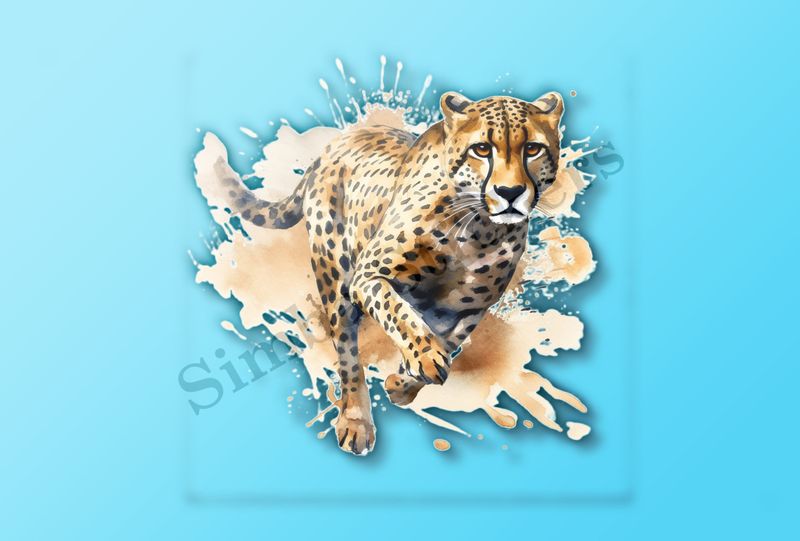 Cheetah running, watercolour