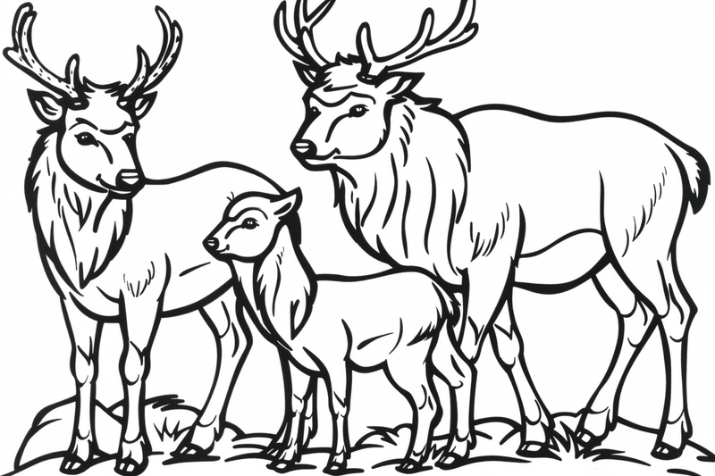 Colouring pages, bundle of singular elk calves or with calves, 10 images