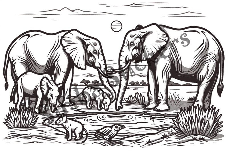 Colouring pages, bundle of African Savanna landscape, 25 images
