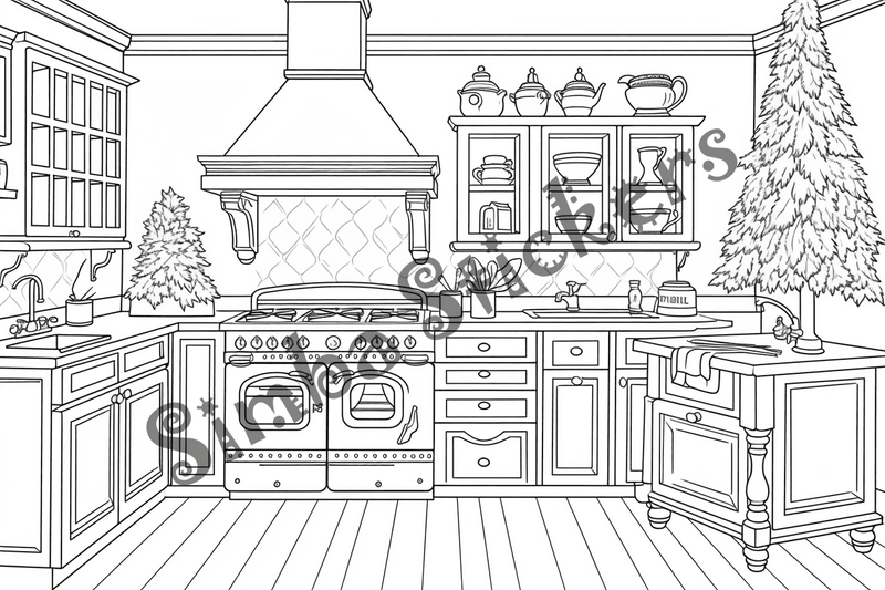 Colouring pages, bundle of house kitchens, 10 images