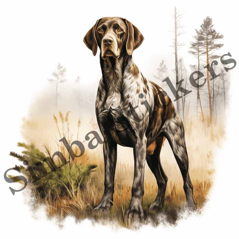 German Shorthaired Pointer dogs in the woods, image set, 10 images