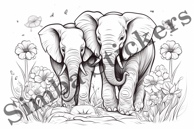 Colouring pages, Bundle of elephants in love, 10 images