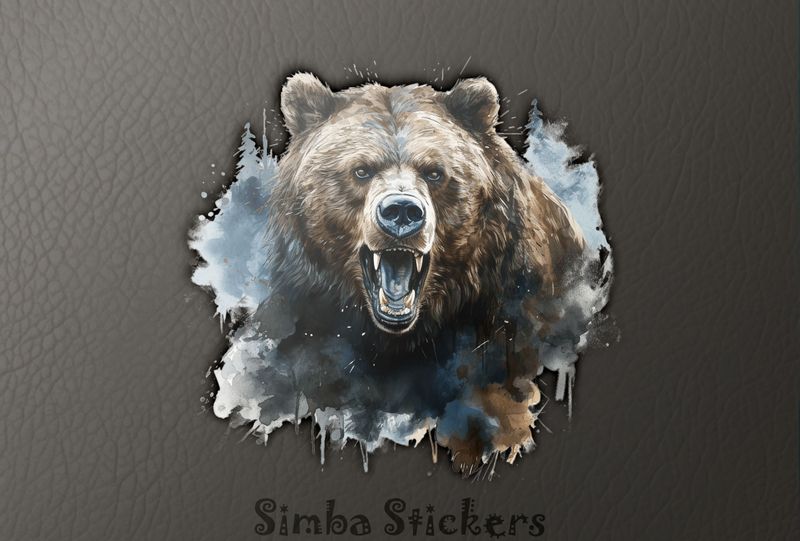 Bear charging angrily, watercolour, sltgjb