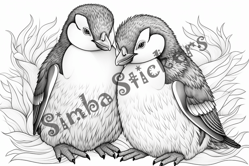 Colouring pages, bundle of penguins in love, 10 images