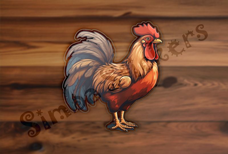 Elegant Rooster chicken with blue-tinged tail feathers