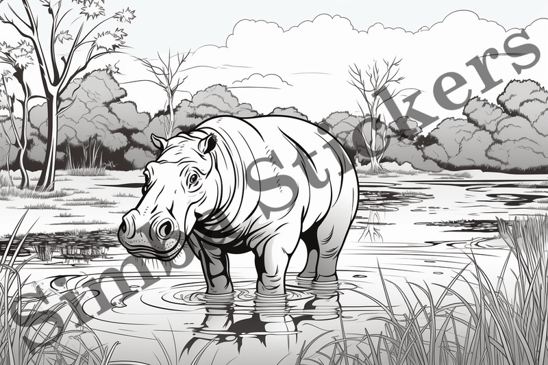 Colouring pages, Bundle of hippos, 25 images
