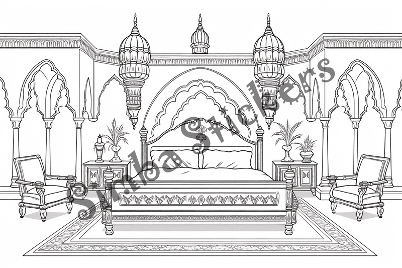Colouring pages, bundle of house bedrooms, 25 images