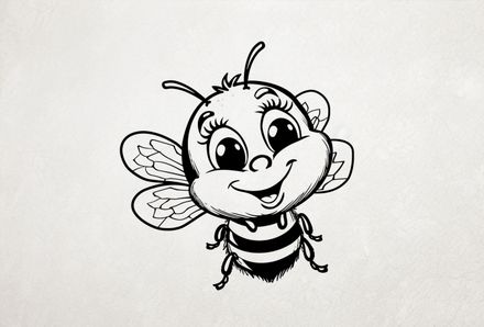 Happy bee smiling and buzzing, outline art
