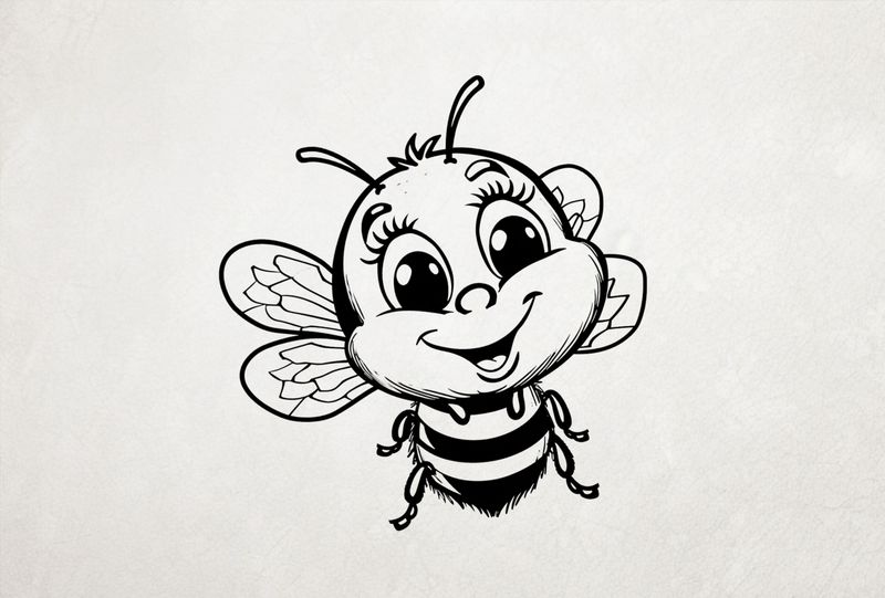 Happy bee smiling and buzzing, outline art