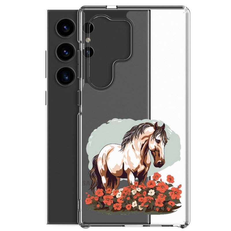 Clear Case for Samsung, Brown horse in field of red flowers, n4w2fj
