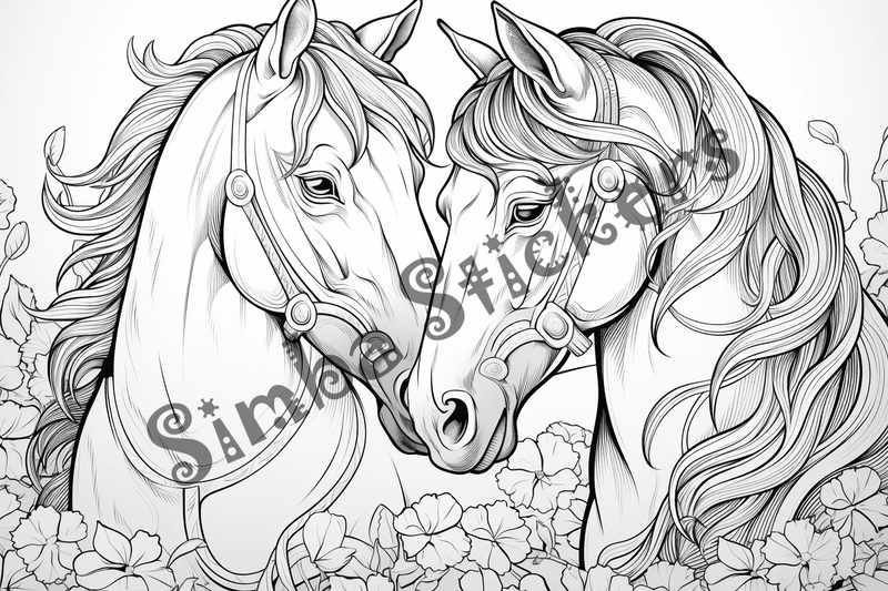 Colouring pages, bundle of horses, 25 images 2