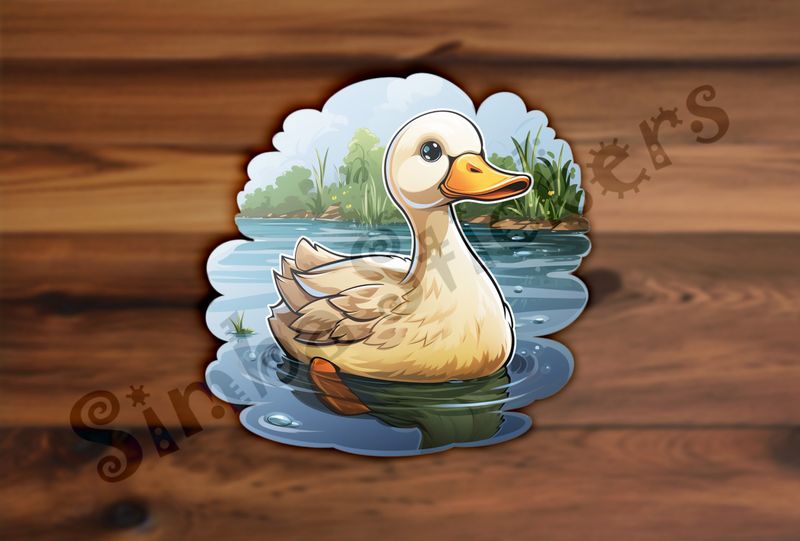 White duckling wading in a pond